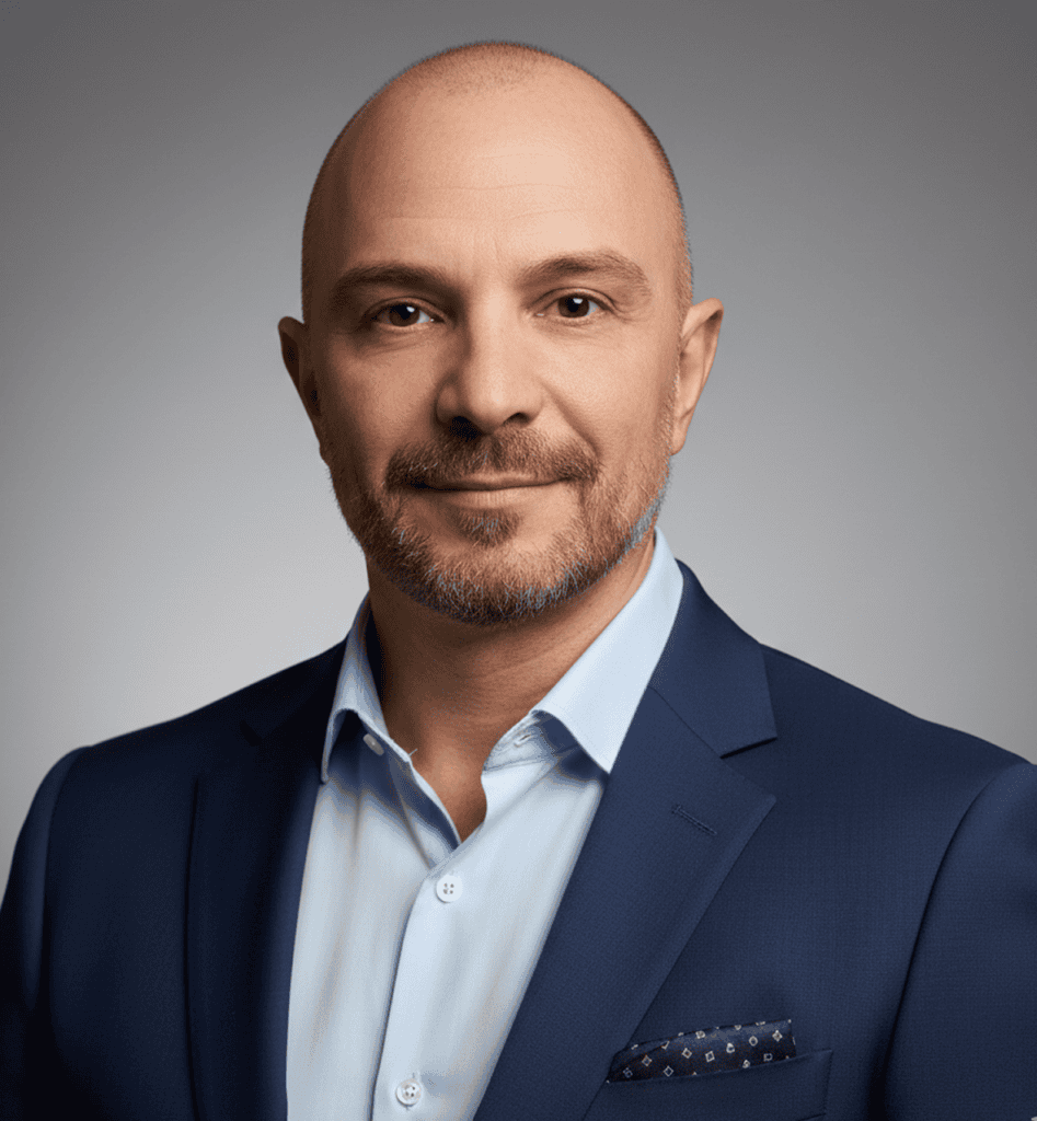 ritratto professionale di un uomo in abito blu.